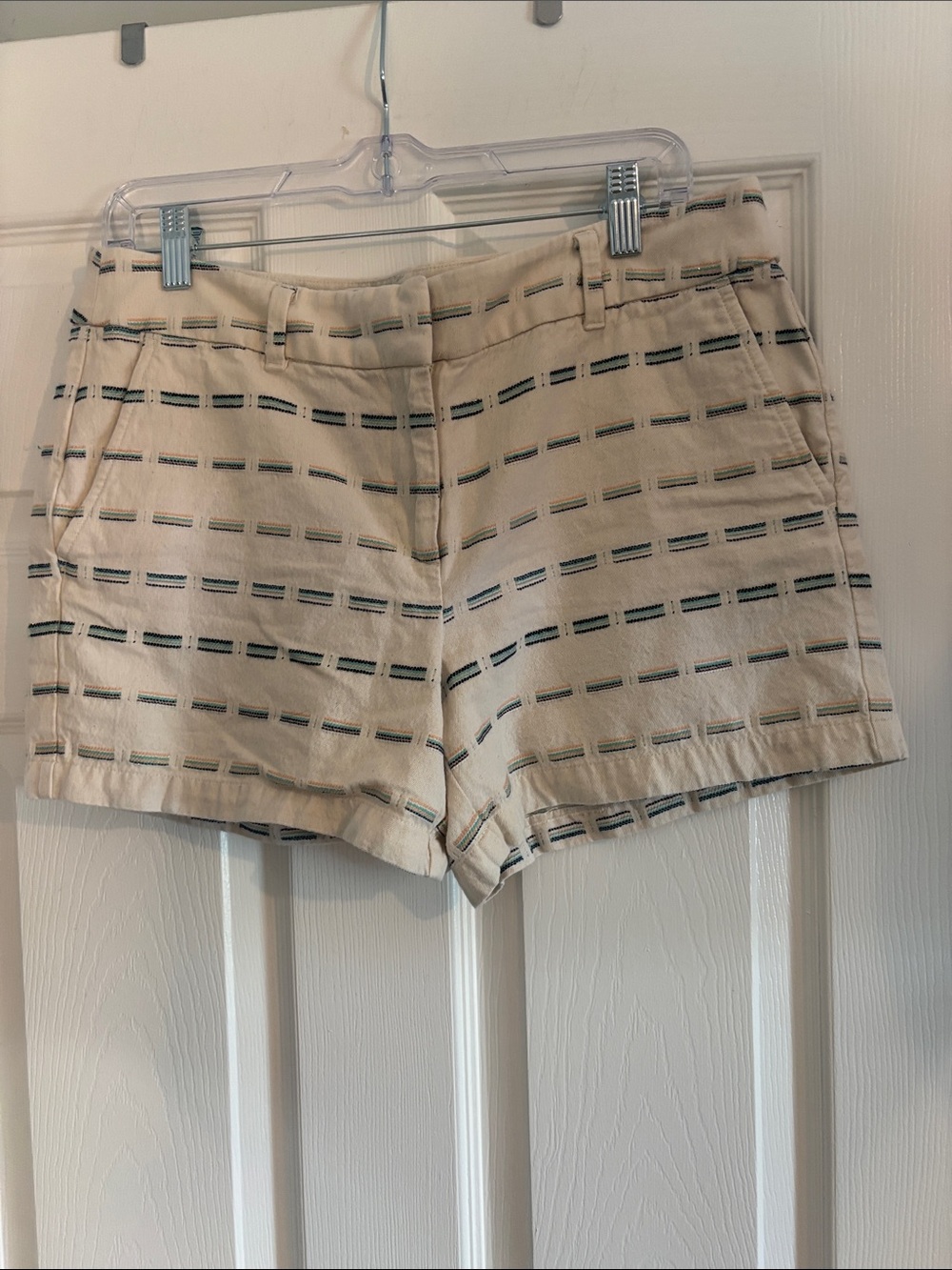LOFT Cream Striped Bermuda Shorts